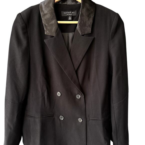 NWOT Current Air Anthropologie Sz S Black Double Breasted Blazer w/ Satin Collar - Picture 2 of 7